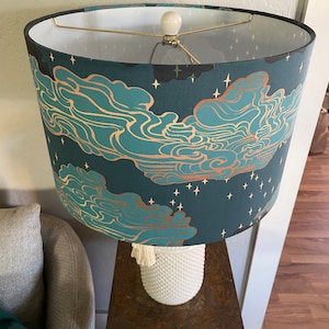 Blue Night Sky Lampshade: Handmade Cloud Drum Shade image 6