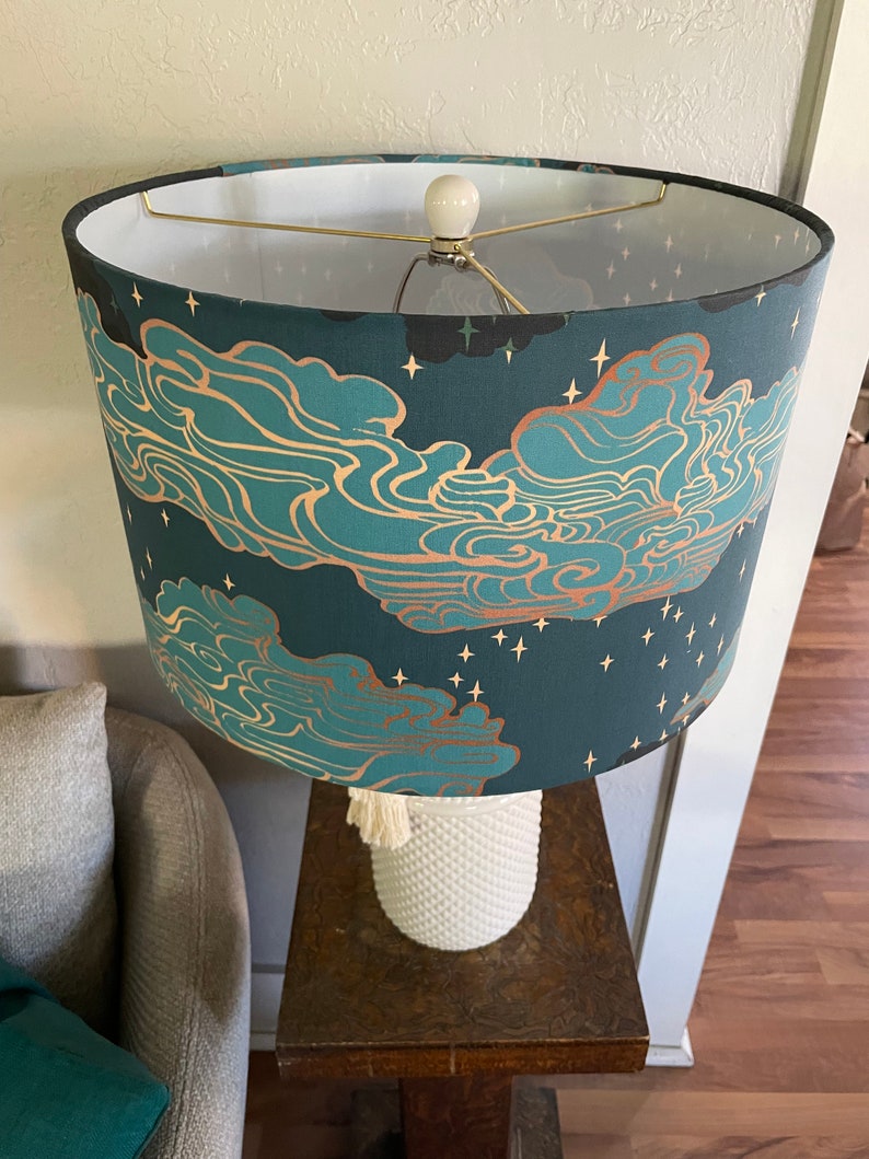 Blue Night Sky Lampshade: Handmade Cloud Drum Shade image 6