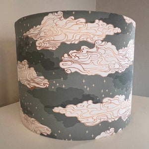 Cloudy Starry Skies Lampshade: Handmade Gray Sky Drum Shade