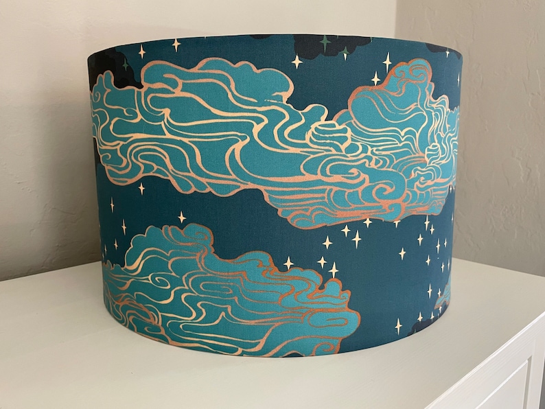 Blue Night Sky Lampshade: Handmade Cloud Drum Shade image 1