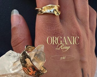 Boho Gold Ring // Minimalist Statement Ring | Organic Shape | Irregular Modern Ring