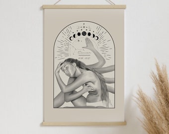 Zodiac sign Cancer poster, illustration // Zodiac, astrology, gift, wall decoration, boho, art