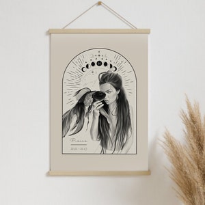 Pôster do signo do zodíaco Peixes, ilustração // Zodíaco, fases da lua, astrologia, presente, decoração, sala de estar, decoração de parede, boho, arte