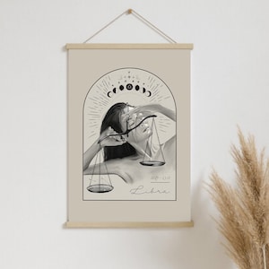 Sternzeichen Waage Poster, Illustration // Zodiak, Mondphasen, Astrologie, Geschenk, Deko, Wohnzimmer, Wanddeko, Boho, Kunst