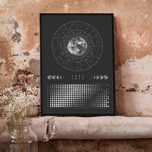 Calendario lunare 2025 poster grande DIN A2 // fasi lunari, decorazione murale, boho, calendario murale, astrologia, pianificatore annuale, regalo, segno zodiacale