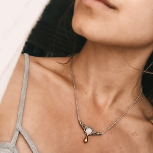 Makramee Halskette Boho Choker Gold mit Edelstein // Tropfen Anhänger | verstellbar, Unikat | Festival Schmuck