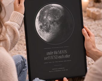 Personalisierter Mond zum Datum | Mondphasen Poster Hochzeit, Jahrestag, Geburtstag | Geschenk für Partner, persönliches Geschenk Liebe