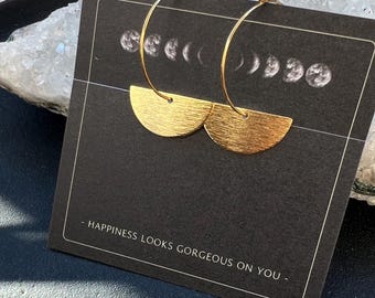 Boho Crescent Moon Hoop Earrings in Gold | Delicate Minimalist Jewelry | Ethnic Antique Style