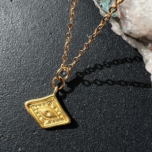 Eye necklace boho gold filigree // set with earrings | minimalist jewelry ethno