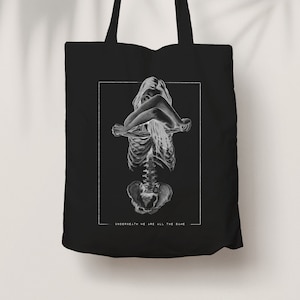 Tolerante Tasche // Anatomie // Skelett, Illustration, öko, Geschenk, schwarze recycelte Baumwolltasche, Kunstdruck,