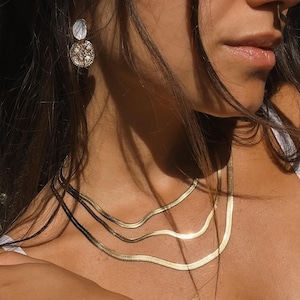 Snake chain gold silver boho // herringbone chain filigree | layering jewelry | modern choker minimalist