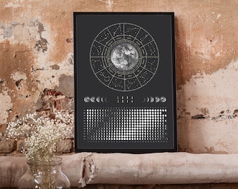 Lunar calendar 2024 // large poster DIN A2, moon phases, astrology, wall calendar, annual planner, gift, decoration, wall decoration, zodiac sign, boho