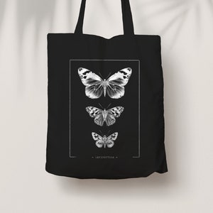 Schmetterlings Jutebeutel Tasche Illustration schwarze bio Fairtrade Baumwolltasche lange Henkel