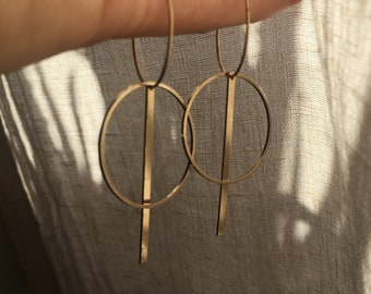 Moon phase hoop earrings brass // earrings gold, design jewelry, modern shape, antique