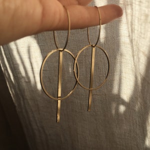 Moon phase hoop earrings brass // earrings gold, design jewelry, modern shape, antique