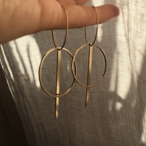 Moon phase hoop earrings brass // earrings gold, design jewelry, modern shape, antique