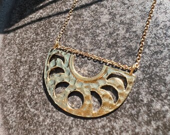 Moon phase necklace semicircle structure gold silver boho // design jewelry, unique, antique