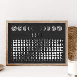 Mondkalender 2026 Poster Schwarz // Boho Wandkalender mit Mondphasen | Astrologie Wanddeko | Spirituelle Wohnzimmer Deko | Geschenk
