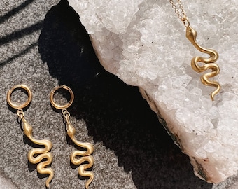 Snake chain set with earrings Boho Gold // Design jewelry, unique, antique