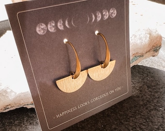 Half moon earrings hanging gold structure // unique, design jewelry, modern shape, antique