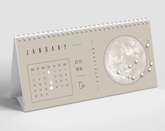 Maankalender 2024 beige tafelkalender//maanfasen, astrologie, afsprakenkalender, jaarplanner, dagboek, boho, bureau, decoratie