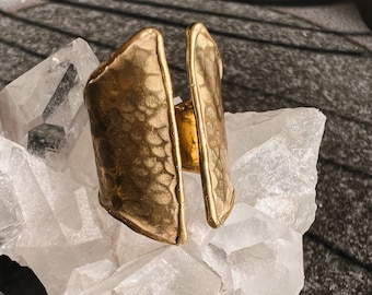 Boho Statement Ring Gold & Silber verstellbar // gehämmerter Ring | Ethno Schmuck | Breiter Unikat Ring Festival Accessoire | Antik Stil