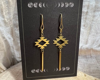 Moroccan earrings hooks brass // gold, boho, design jewelry, modern shape, antique