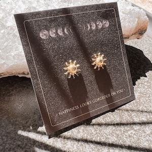 Sonnen Ohrringe Stecker Boho Gold filigran // Messing schlicht antik