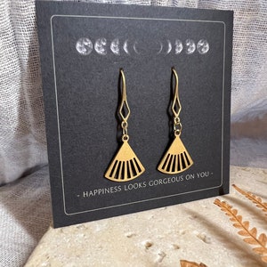 Fan Boho Earrings Hooks Brass // Gold, design jewelry, modern shape, antique