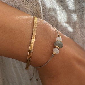 Boho gemstone bracelet filigree gold // Moonstone, Labradorite | Adjustable friendship bracelet