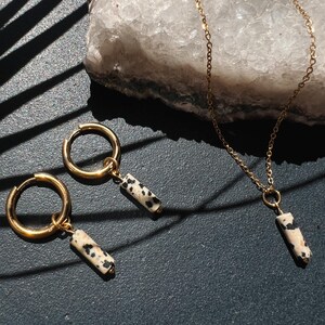 Jasper Gemstone Hoop Earrings Boho Gold with Chain