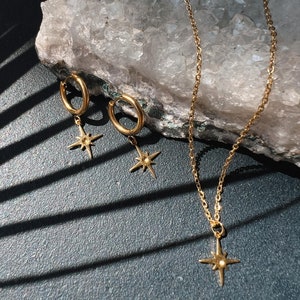 Filigree star necklace boho gold set with earrings // unique, antique