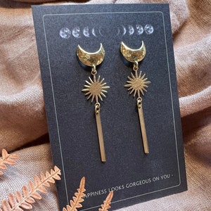 Sun and moon earrings studs boho hanging gold // filigree jewelry unique antique