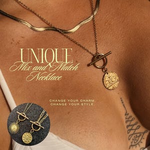 Collana boho con ciondolo intercambiabile in oro // moneta solare | Regalo unico | Gioielli per festival | Collana con chiusura a moschettone