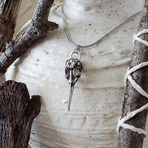 Bird Skull Necklace Silver with Earrings // Unique, Boho, Celtic, Viking