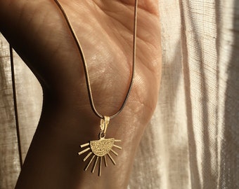 Sun necklace with earrings // designer jewelry, unique, boho, silver, gold, antique