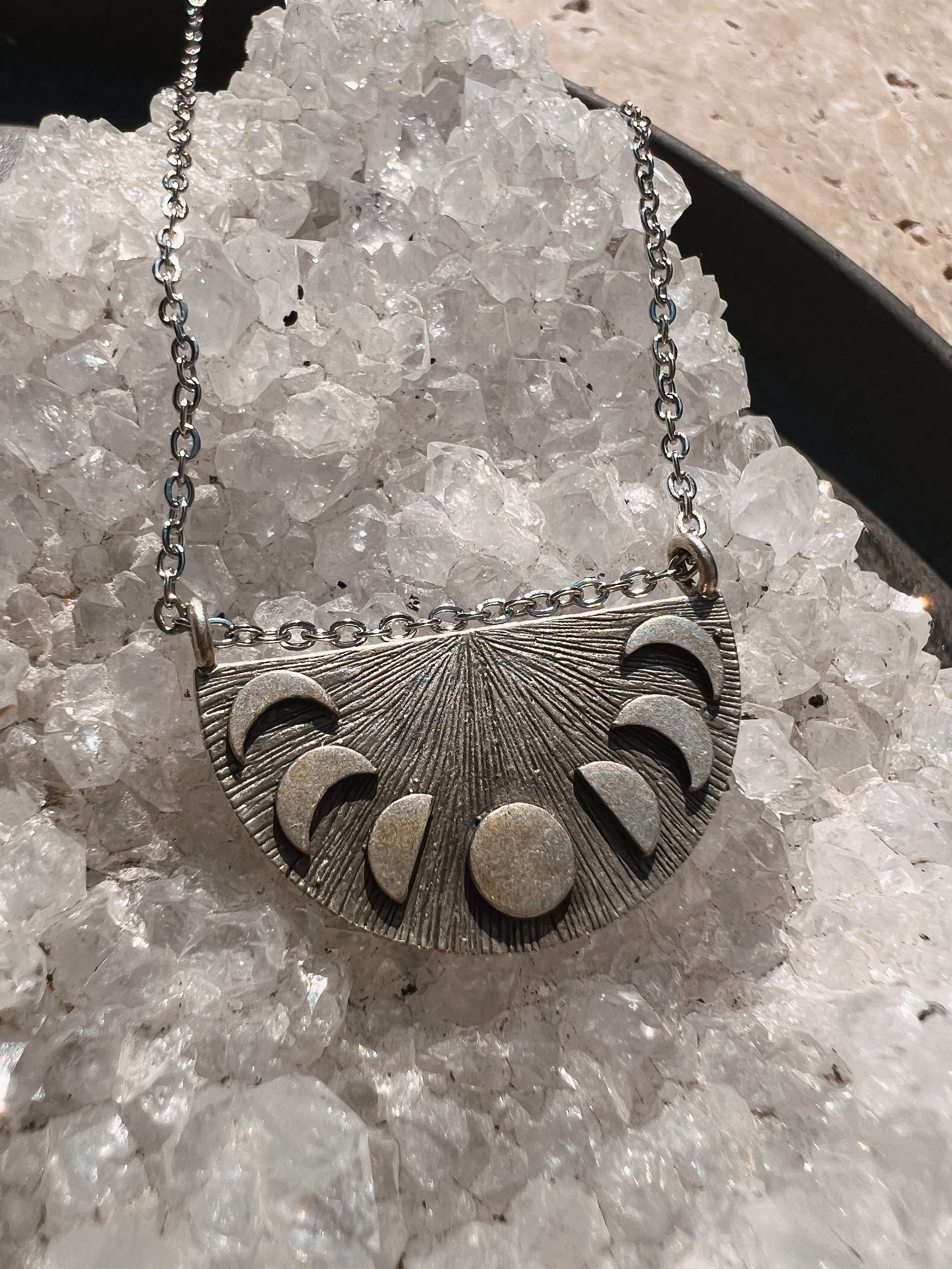Collana Argento Stile Chain Collana In Argento Con Ciondolo Luna Ed Elefante - Stile Bohémien, Hippy E Zingaro, Perfetta Per Look Originali Gioielli Boho Hippy Zingari