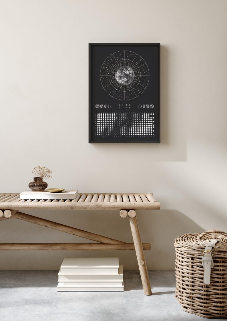 Moon Calendar 2026 Poster Black // Boho Wall Calendar with Moon Phases & Zodiac Signs | Astrology Wall Decor, Spiritual Gift Mindfulness image 12