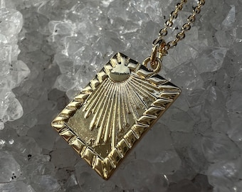 Tarot Sun Necklace Gold | Spiritual Jewelry | Boho Necklace | Antique Mystical Symbol Pendant