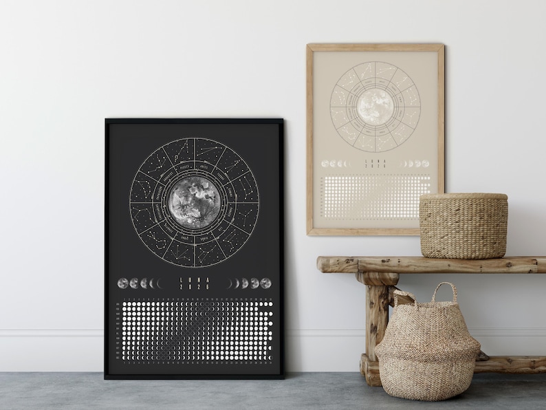 Moon Calendar 2026 Poster Black // Boho Wall Calendar with Moon Phases & Zodiac Signs | Astrology Wall Decor, Spiritual Gift Mindfulness image 15