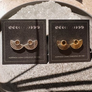 Sun earrings studs Boho gold, silver brass // simple, Aztec, designer jewelry, modern shape, antique