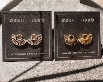 Sun earrings studs boho gold, silver brass // simple, aztec, designer jewelry, modern shape, antique