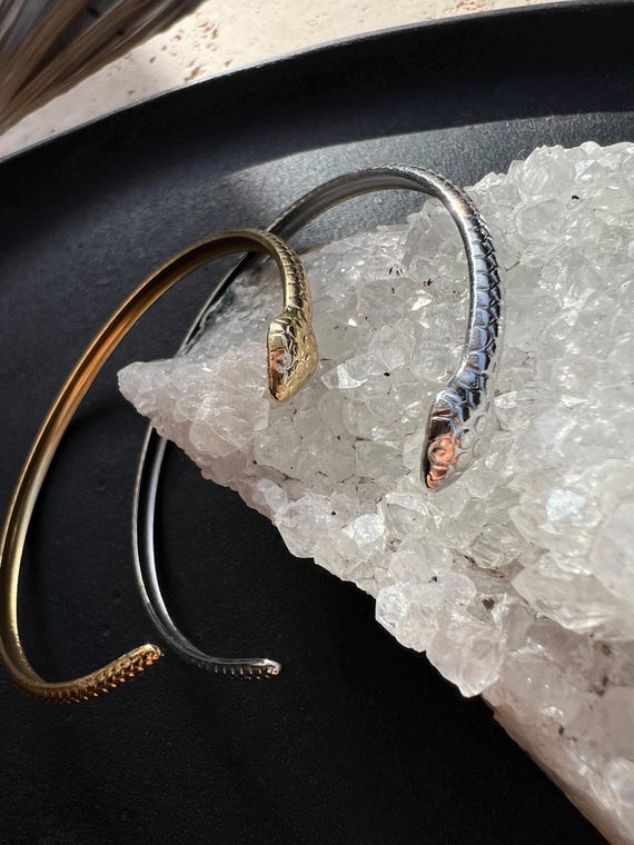Snake Bangle Gold & Silver | Boho Antique Bracelet | Adjustable
