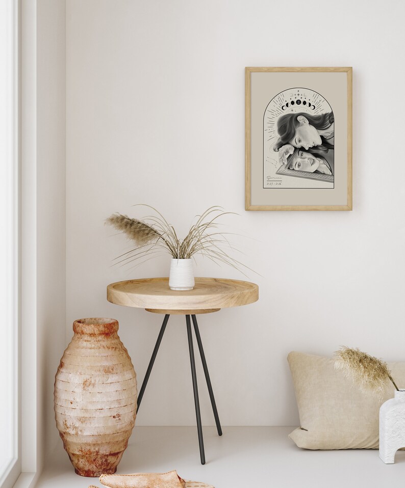 Cartel signo zodiacal Géminis, ilustración // astrología, regalo, decoración pared, boho, arte imagen 3
