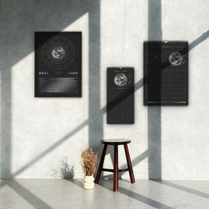 Månkalender 2027 Svart // Minimalistisk väggkalender, månfasposter, astrologikalender Boho, stjärnteckendekor, present bild 8
