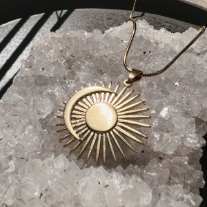 Sun and moon necklace gold boho unique, antique