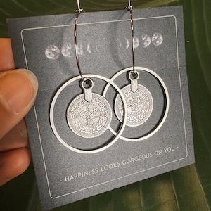 Coin Hoop Earrings Silver Boho Round // antique, statement jewelry, Celtic