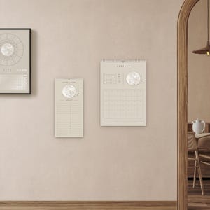 Kalendarz księżycowy 2026 Beżowy // Minimalistyczny kalendarz ścienny, plakat z fazami księżyca, kalendarz astrologiczny Boho, dekoracja ze znakiem zodiaku, sztuka ścienna z pełnią księżyca zdjęcie 4