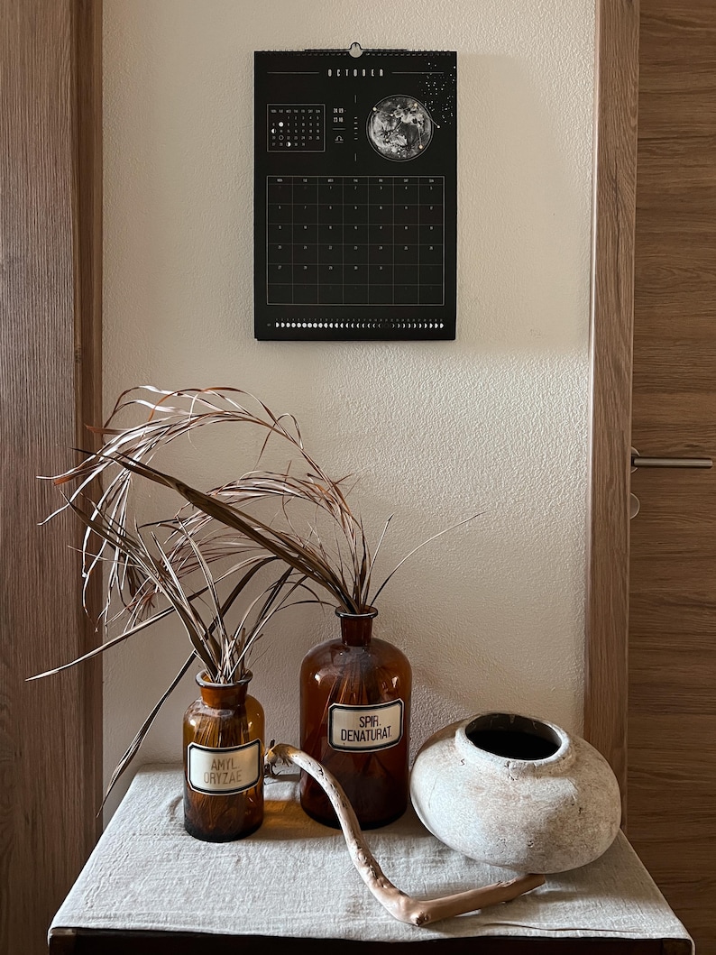 Månkalender 2027 Svart // Minimalistisk väggkalender, månfasposter, astrologikalender Boho, stjärnteckendekor, present bild 6