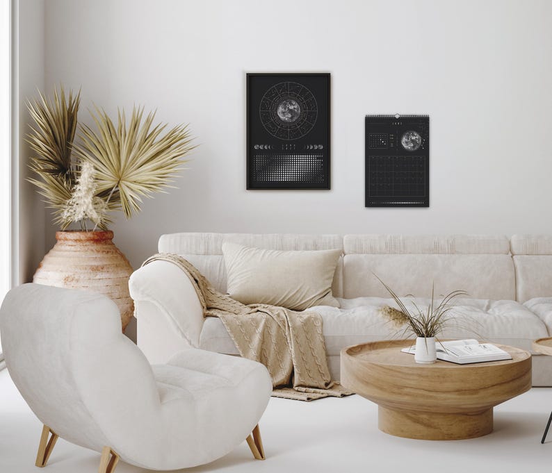 Månkalender 2027 Svart // Minimalistisk väggkalender, månfasposter, astrologikalender Boho, stjärnteckendekor, present bild 16